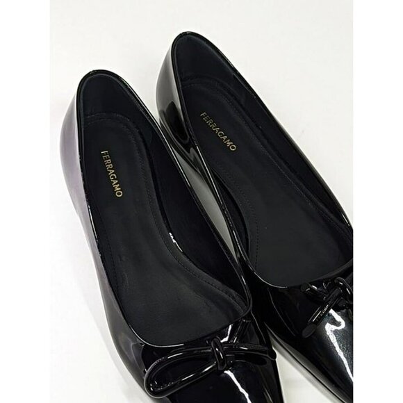 Ferragamo Women's Annie Patent Knot Ballerina Flats Black Size 7 C (MSRP $850) - Picture 6 of 11